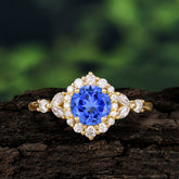 Luxury 4-Prong Round Cut Sapphire Engagement Ring